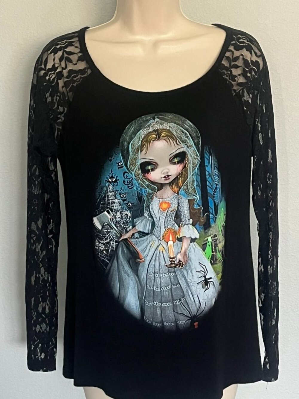 Disney Haunted Mansion Bride Constance Shirt Lace LS Sz M Wonder Ground Gallery